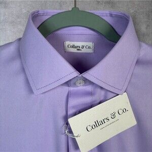 Collars & Co Polo Shirt Mens Small Lavender Dress Collar Office Stretch Golf NWT